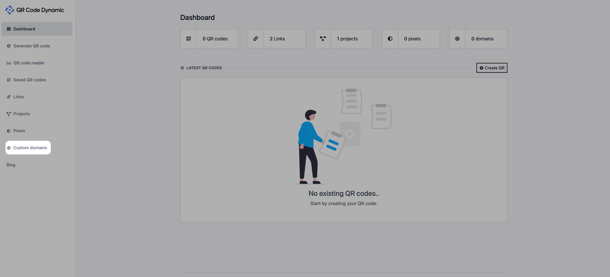 a screenshot of navigating to the custom domains part on the dashboard of QRCodeDynamic