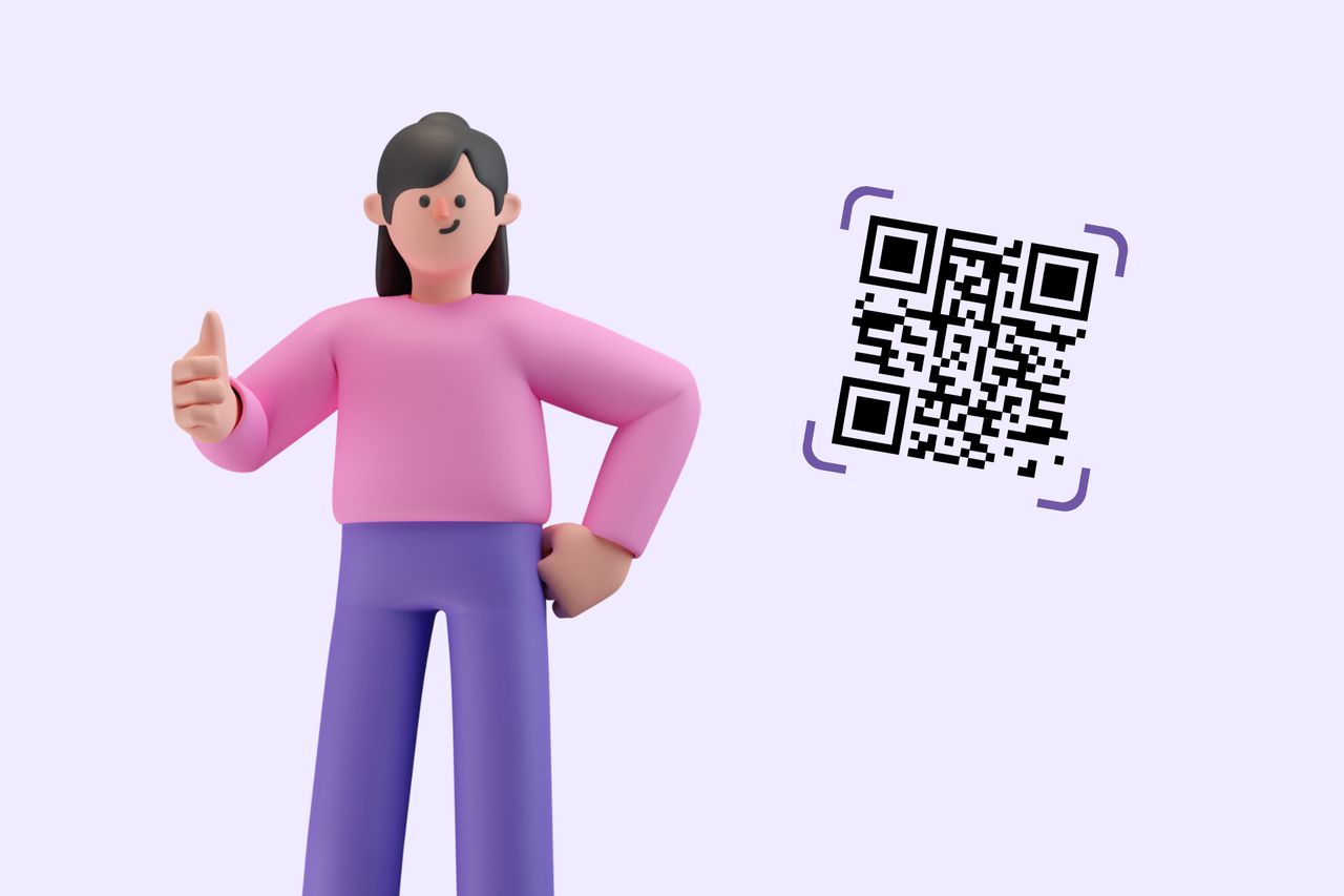 an illustration of a girl and a QR code next to her