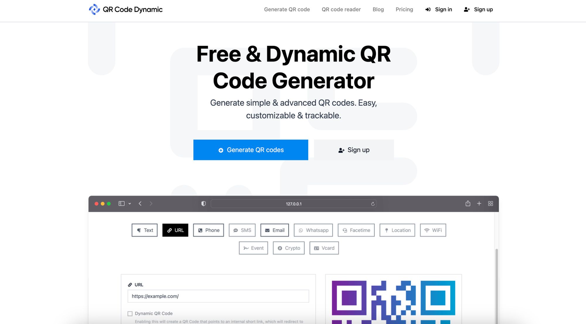 QR Code Dynamic homepage for generating dynamic postcard QR codes