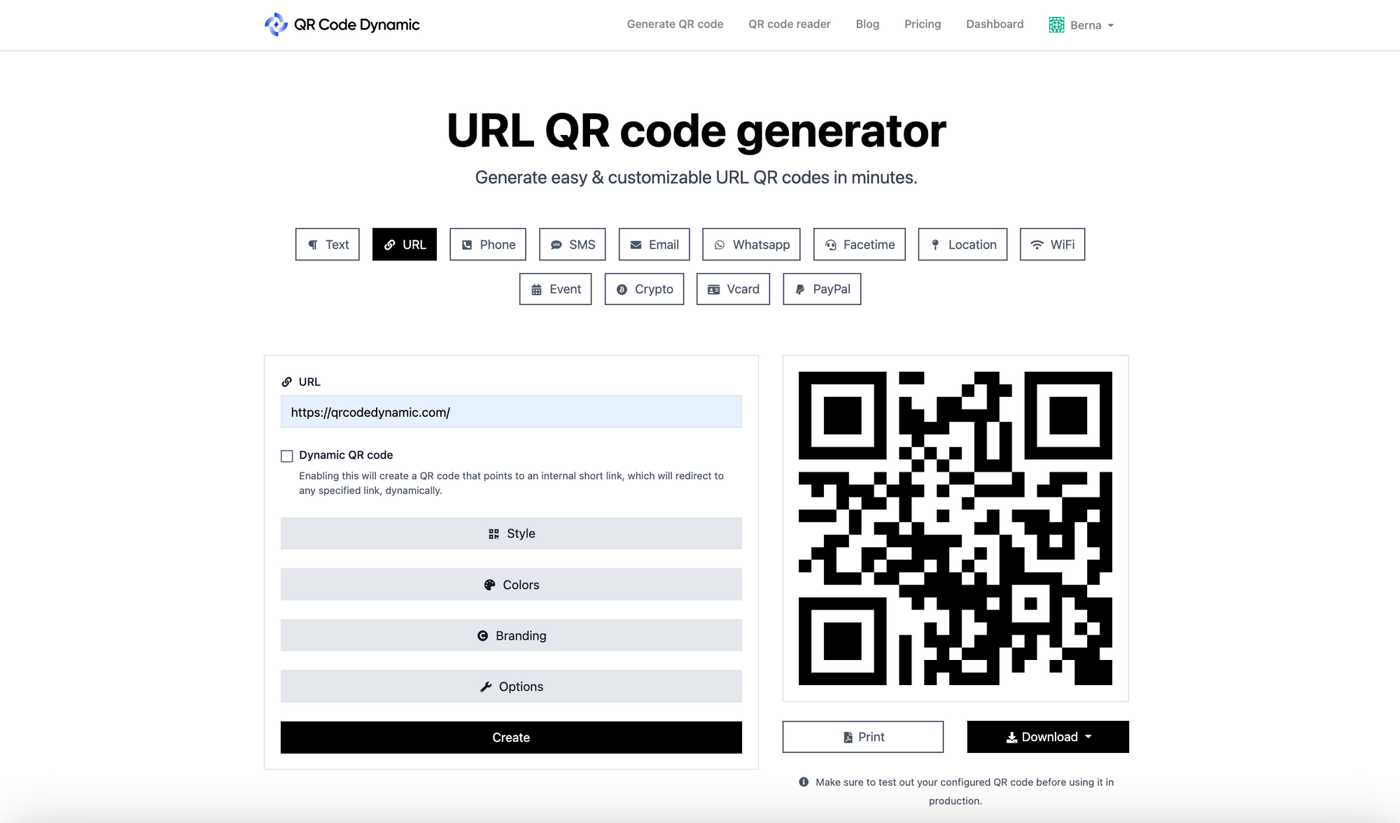 QR Code Dynamic URL generator interface showing classroom-friendly QR code creation workflow