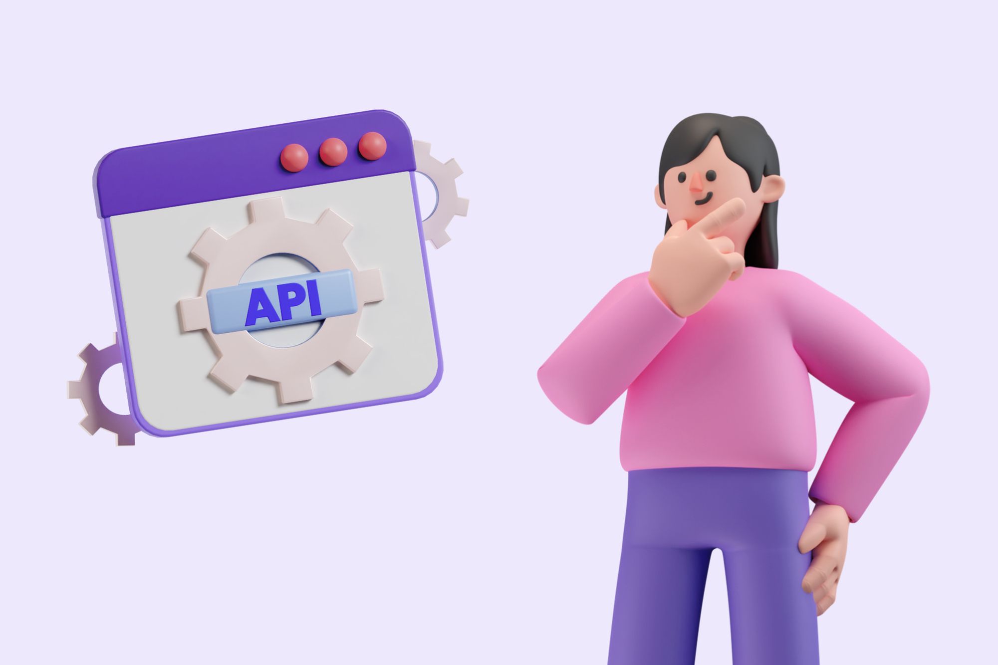 an illustration of a screen with API and a woman next to it