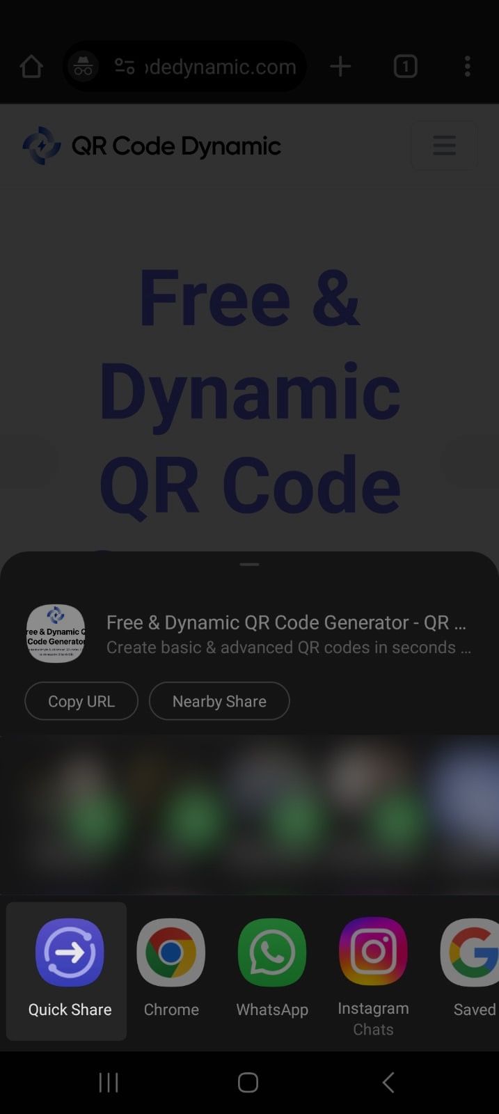 clicking the "quick share" button on Android
