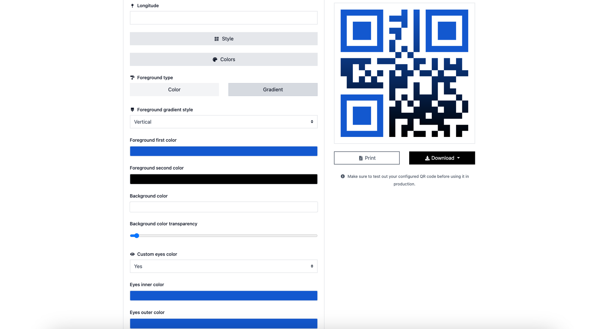 customizing location QR code on QRCodeDynamic