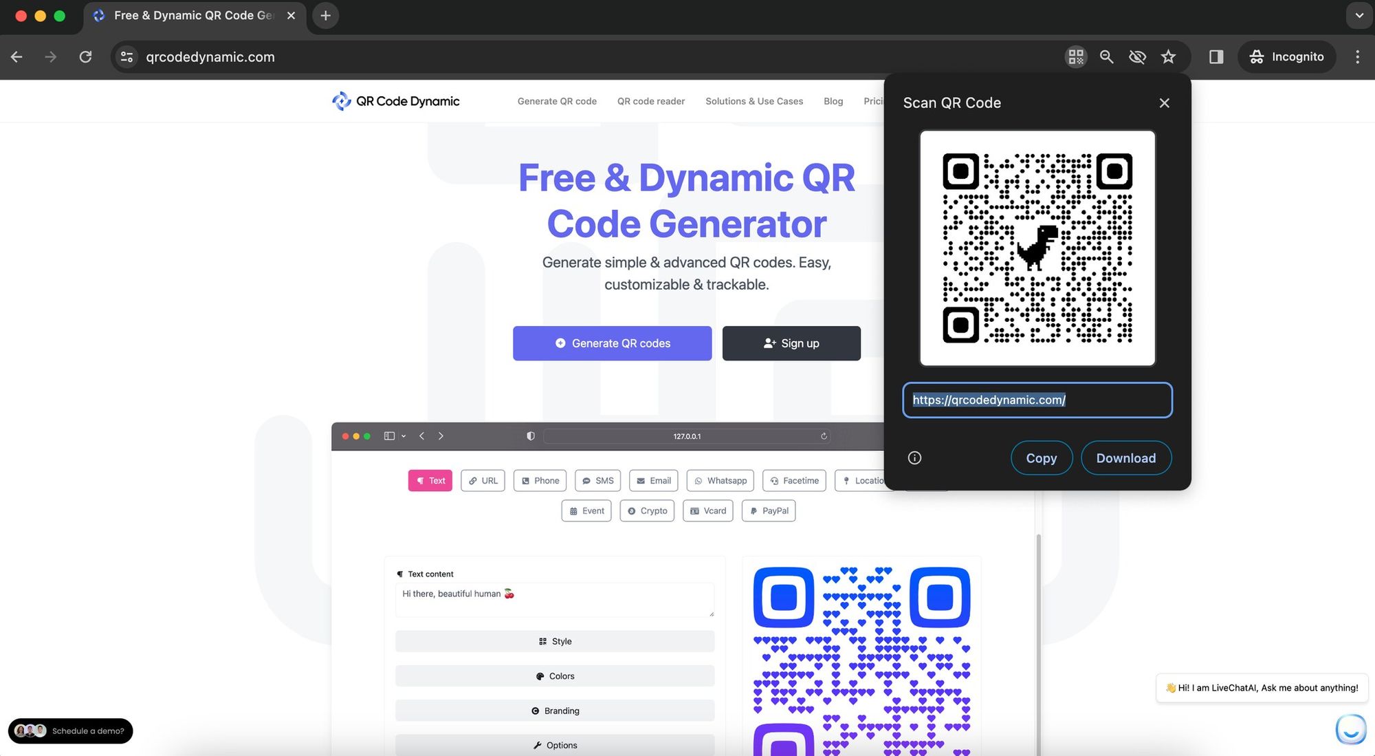 a screenshot of getting the QR code created on Google Chrome on desktop
