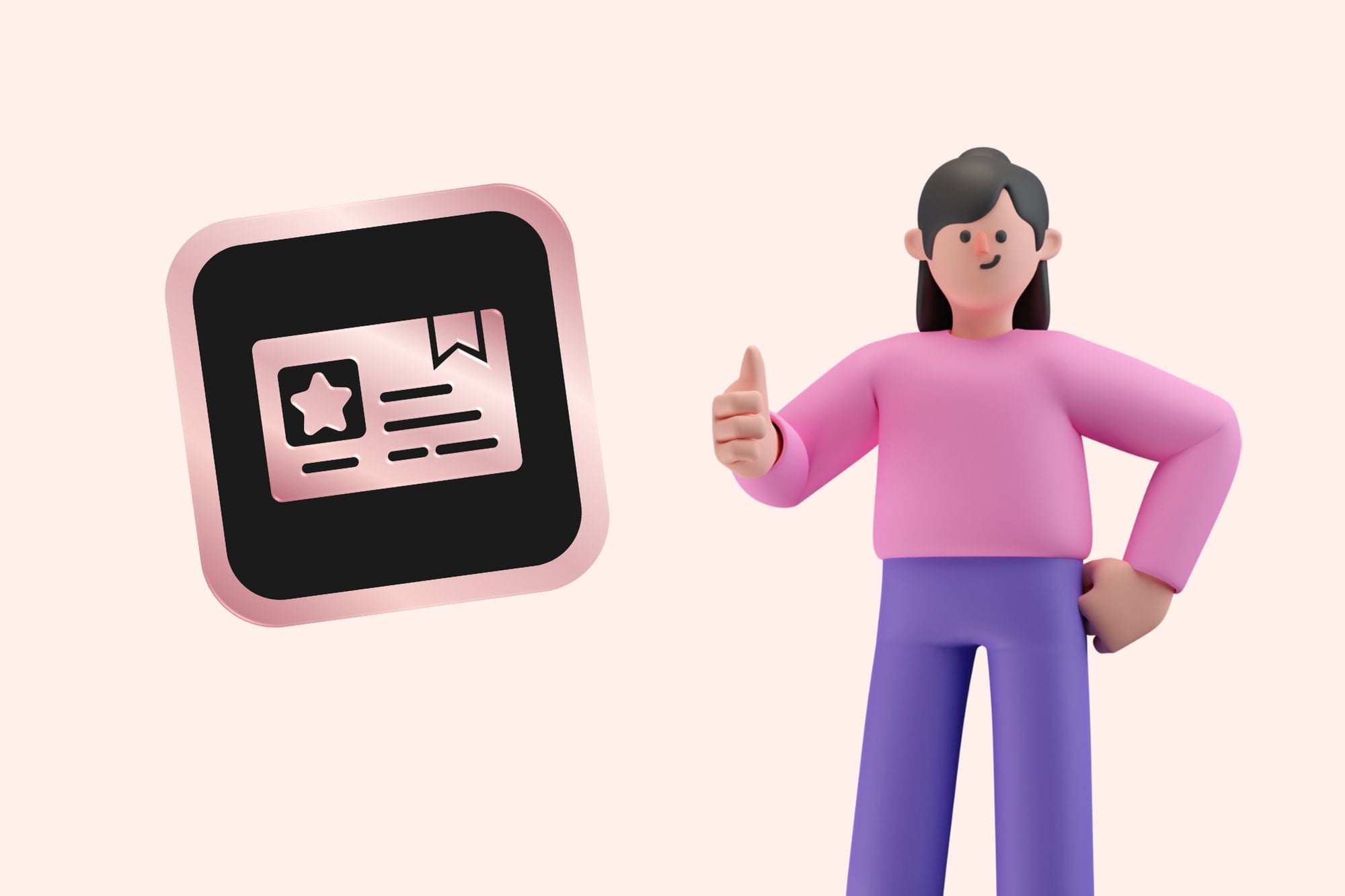 an illustration of a loyalty card and a woman smiling