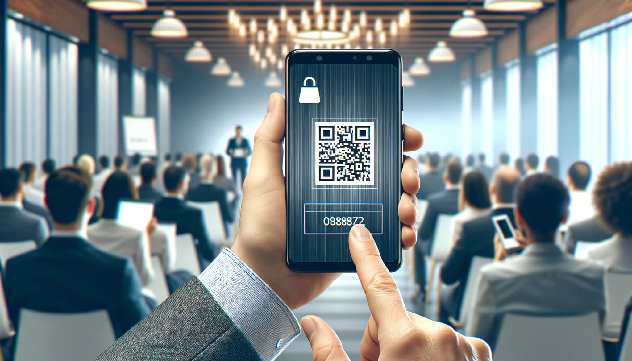 a smartphone displaying a QR code