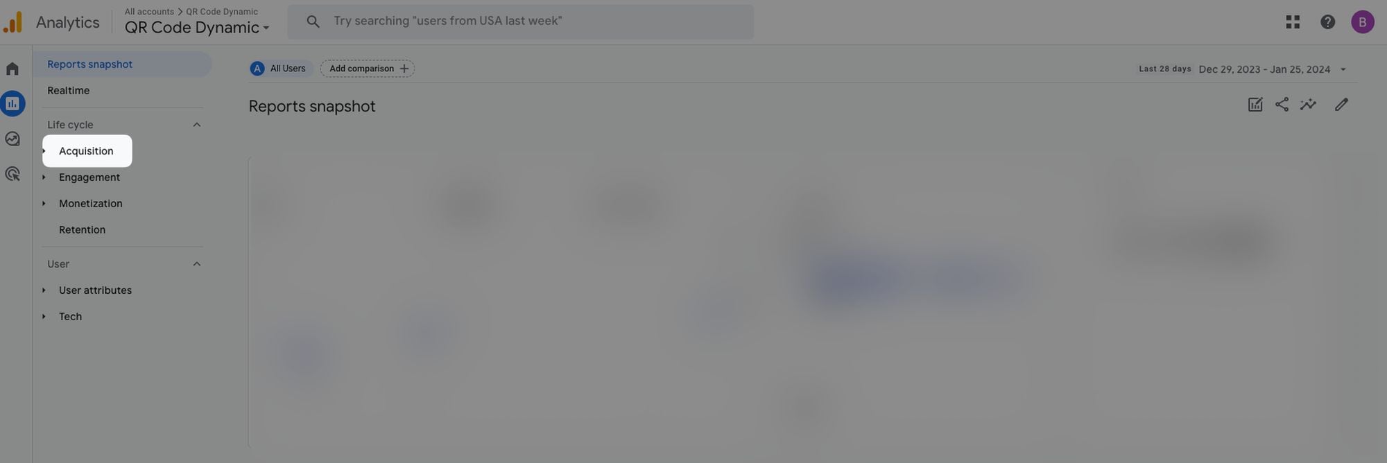 a screenshot of acquisition part on GA4