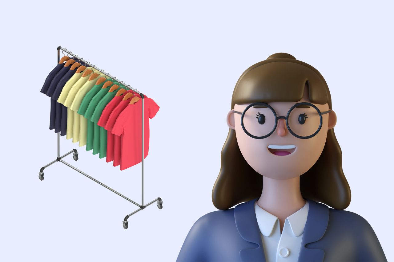 an illustration of a woman smiling and clothes