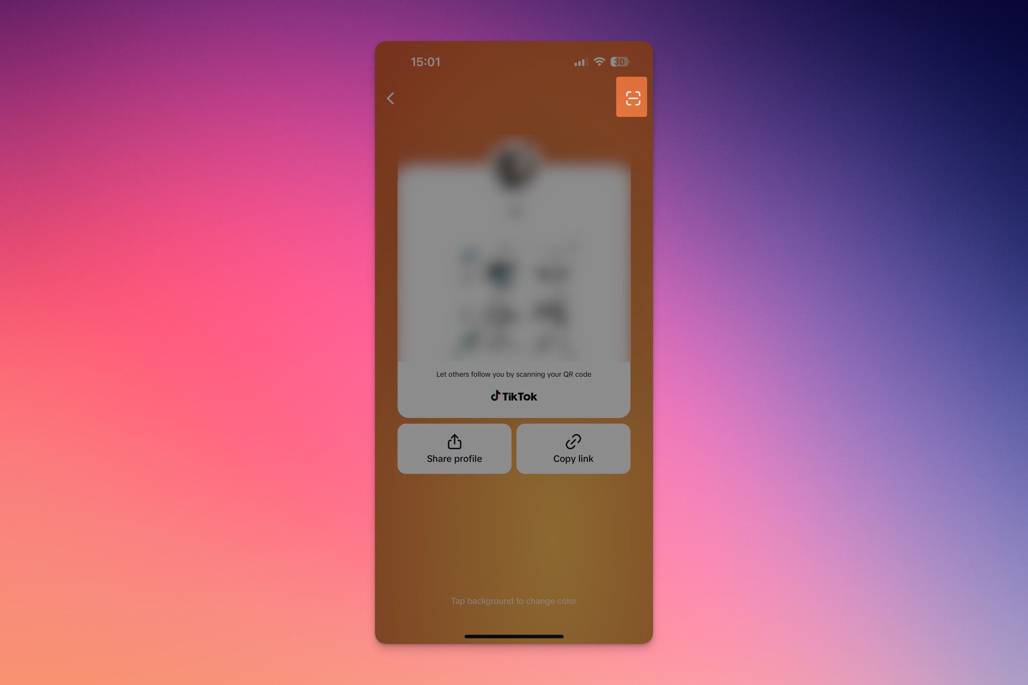 Tapping the scan icon on the My QR code screen