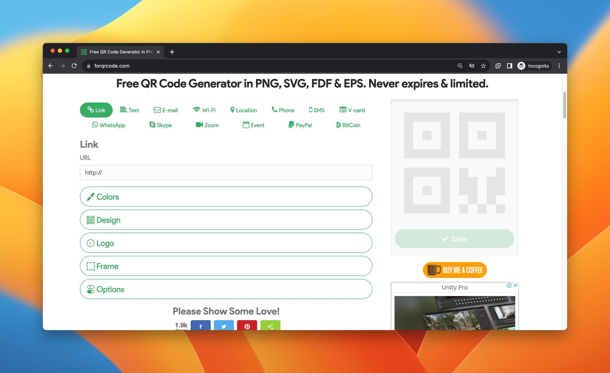 A screenshot of the landing page of ForQRCode, which is a Uniqode alternative