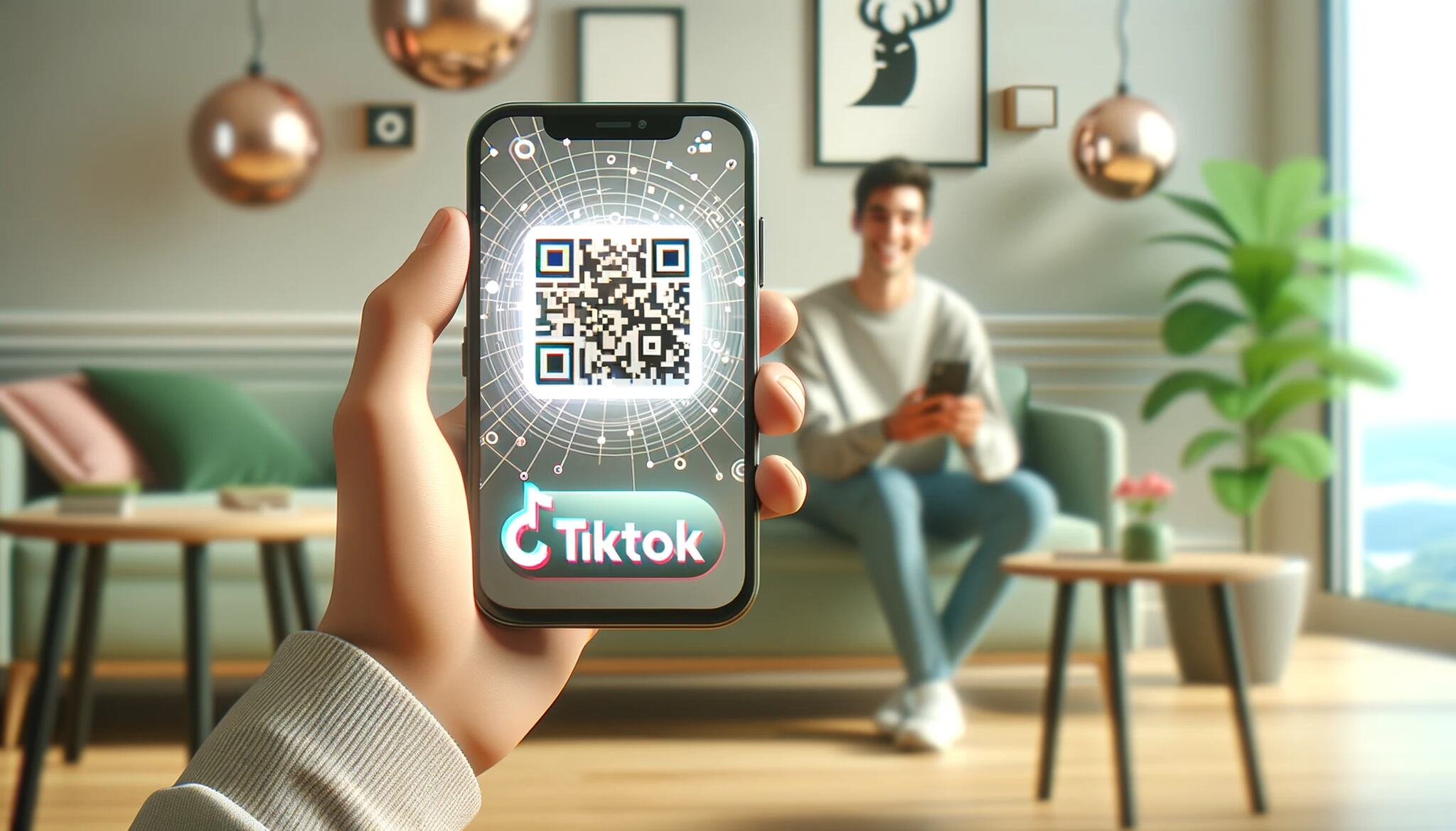 A smartphone screen showing the TikTok app with a profile QR code displayed in the center