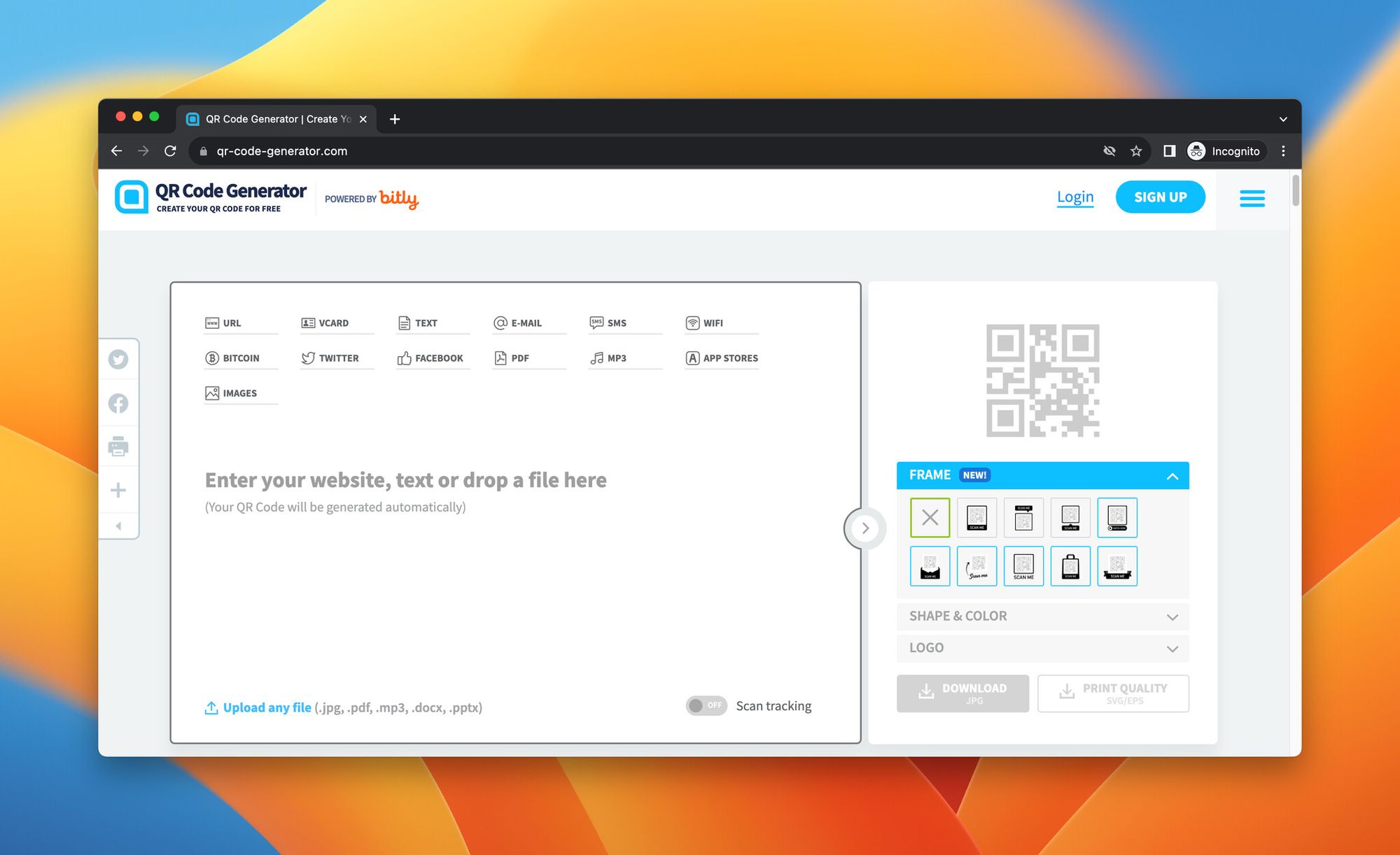 A screenshot of the landing page of QR Code Generator Pro, which is a Uniqode alternative