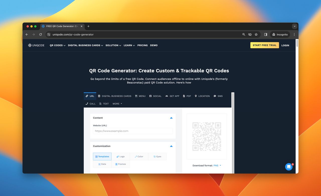 A screenshot of Uniqode, which is a QR.io alternative