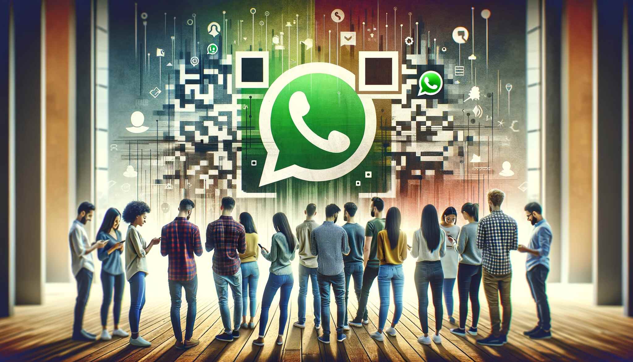 People at an event scanning a WhatsApp group QR code with their smartphones to join