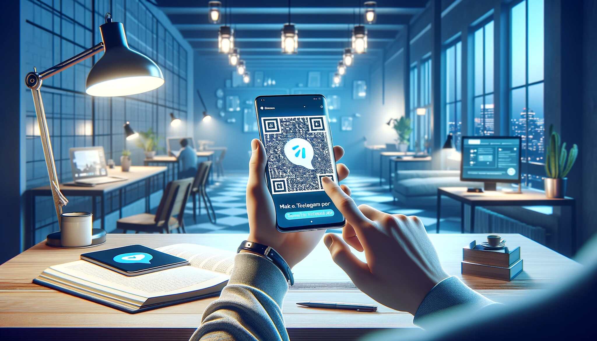 person scanning a Telegram QR code on a smartphone to open a chat