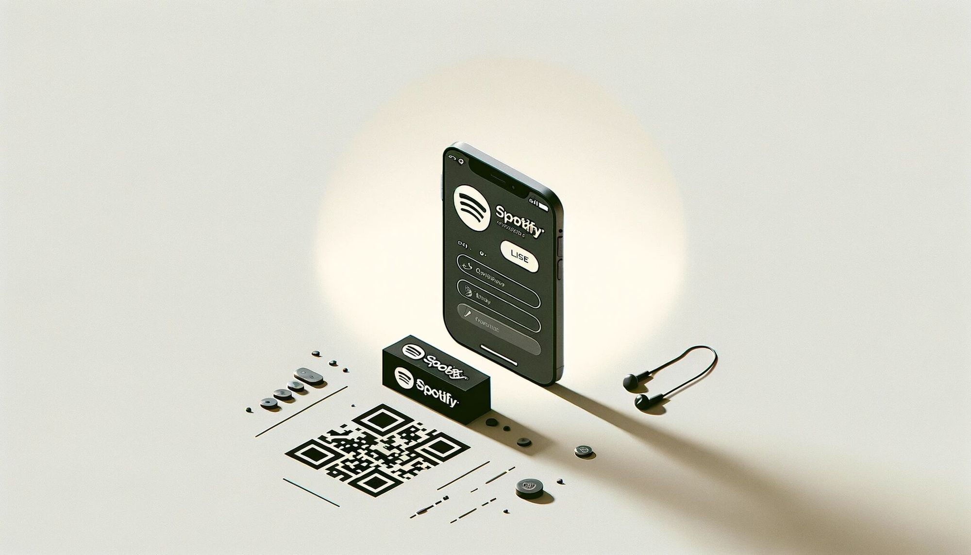 a smartphone displaying Spotify and a QR code