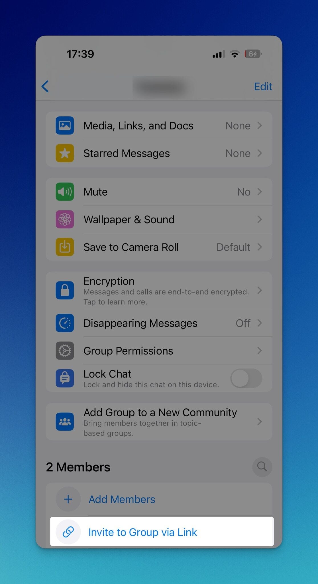 WhatsApp Copy Link option highlighted inside the Invite to Group via Link panel