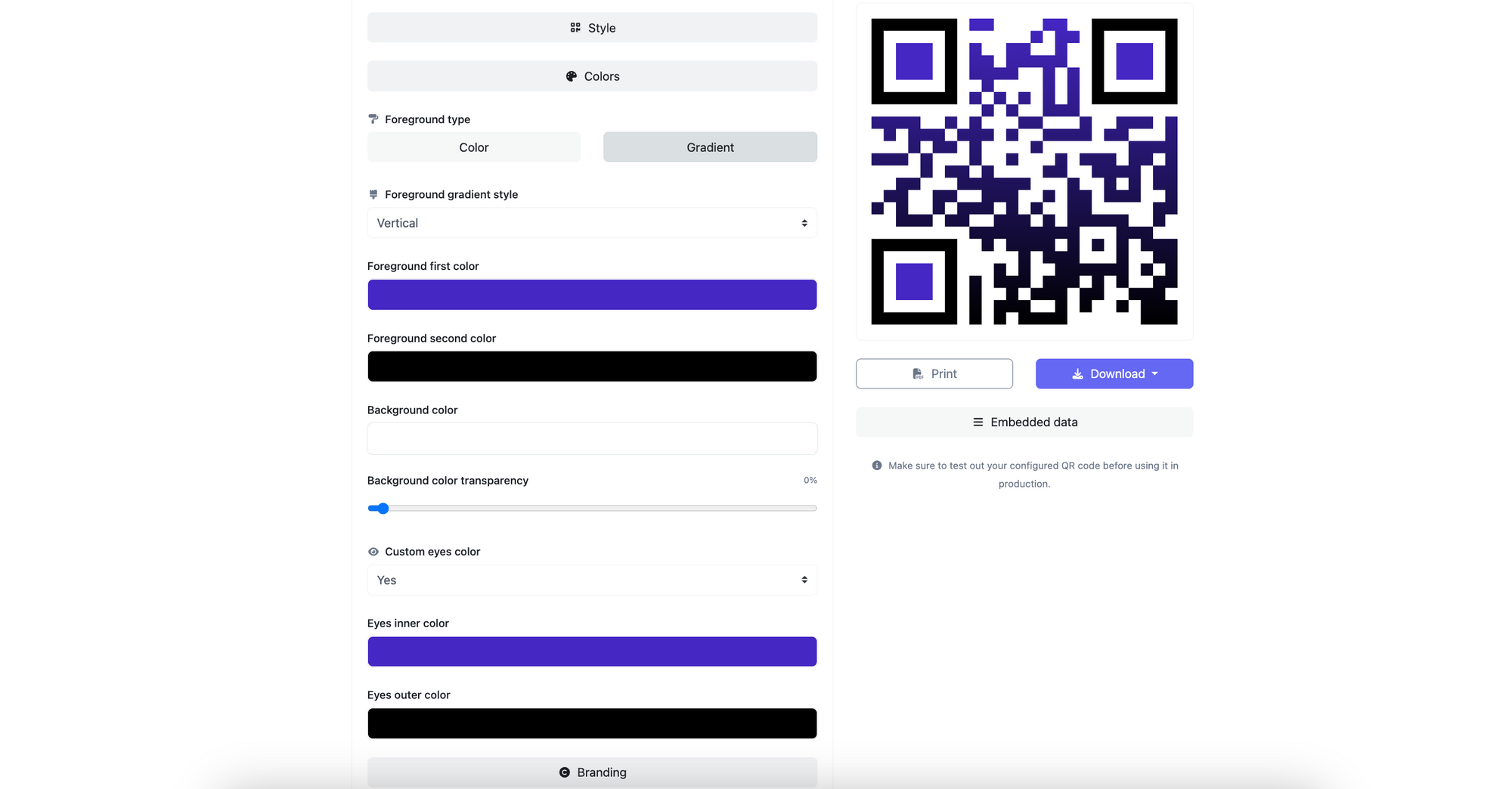 customizing a QR code on QRCodeDynamic