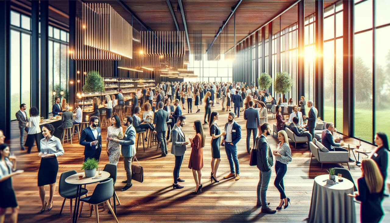 professional networking event, where a group of people are talking