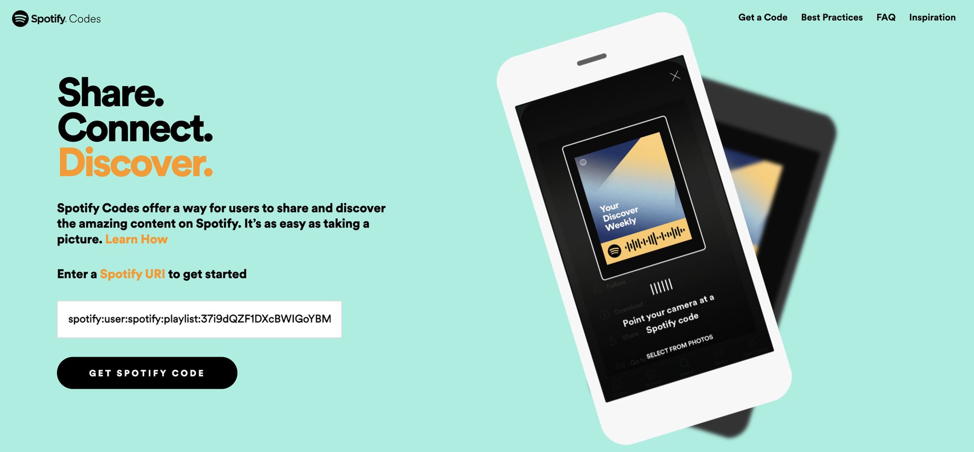a screenshot of Spotify Codes landing page