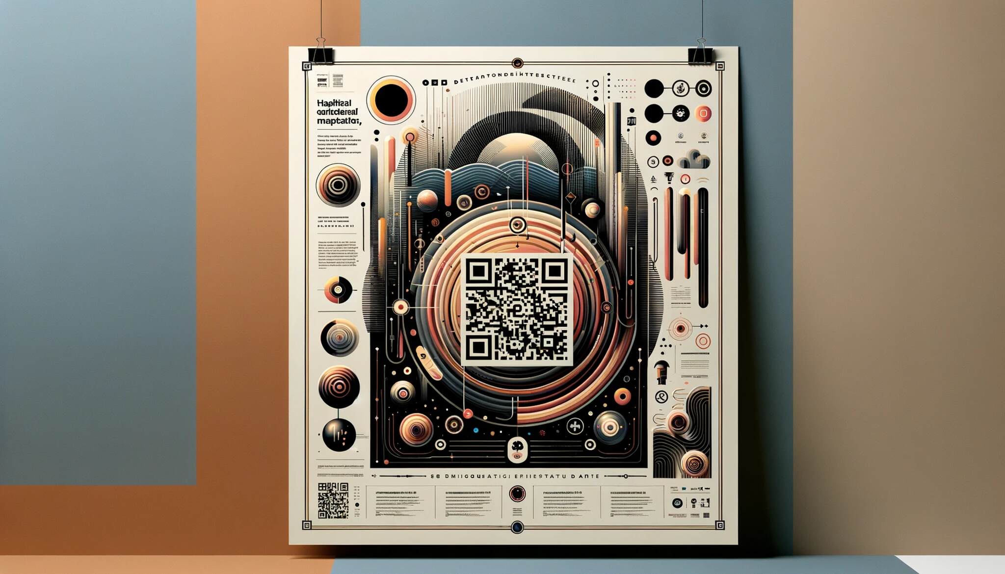 A big poster displaying various illustrations and a QR code