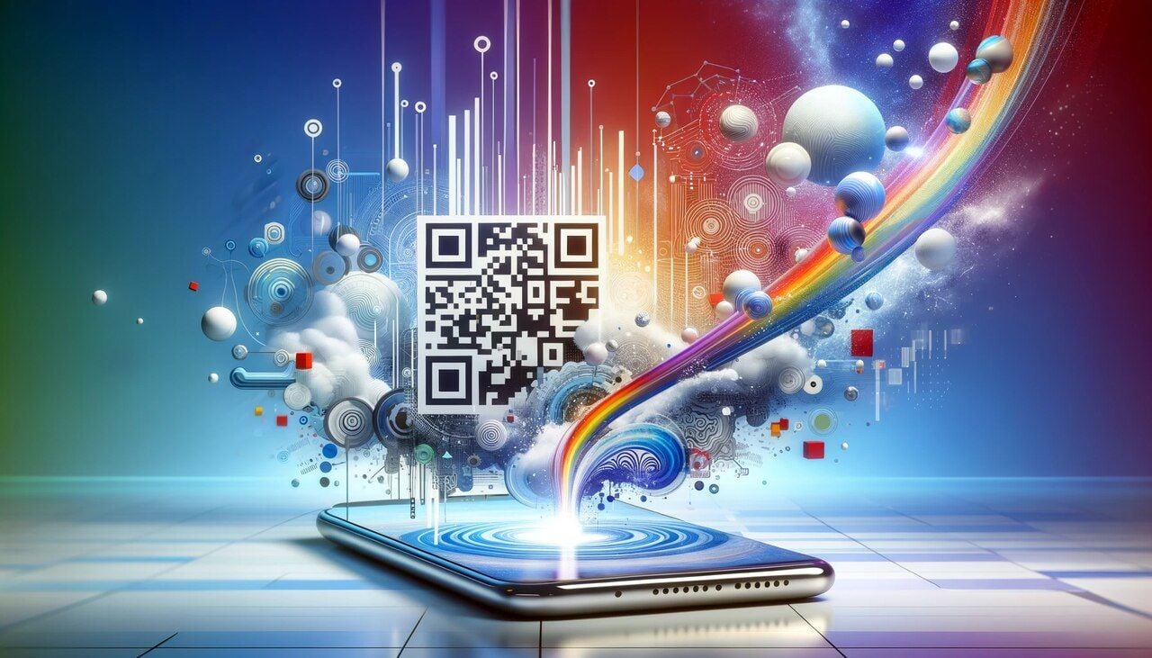 abstract representation of a QR code and a smartphone
