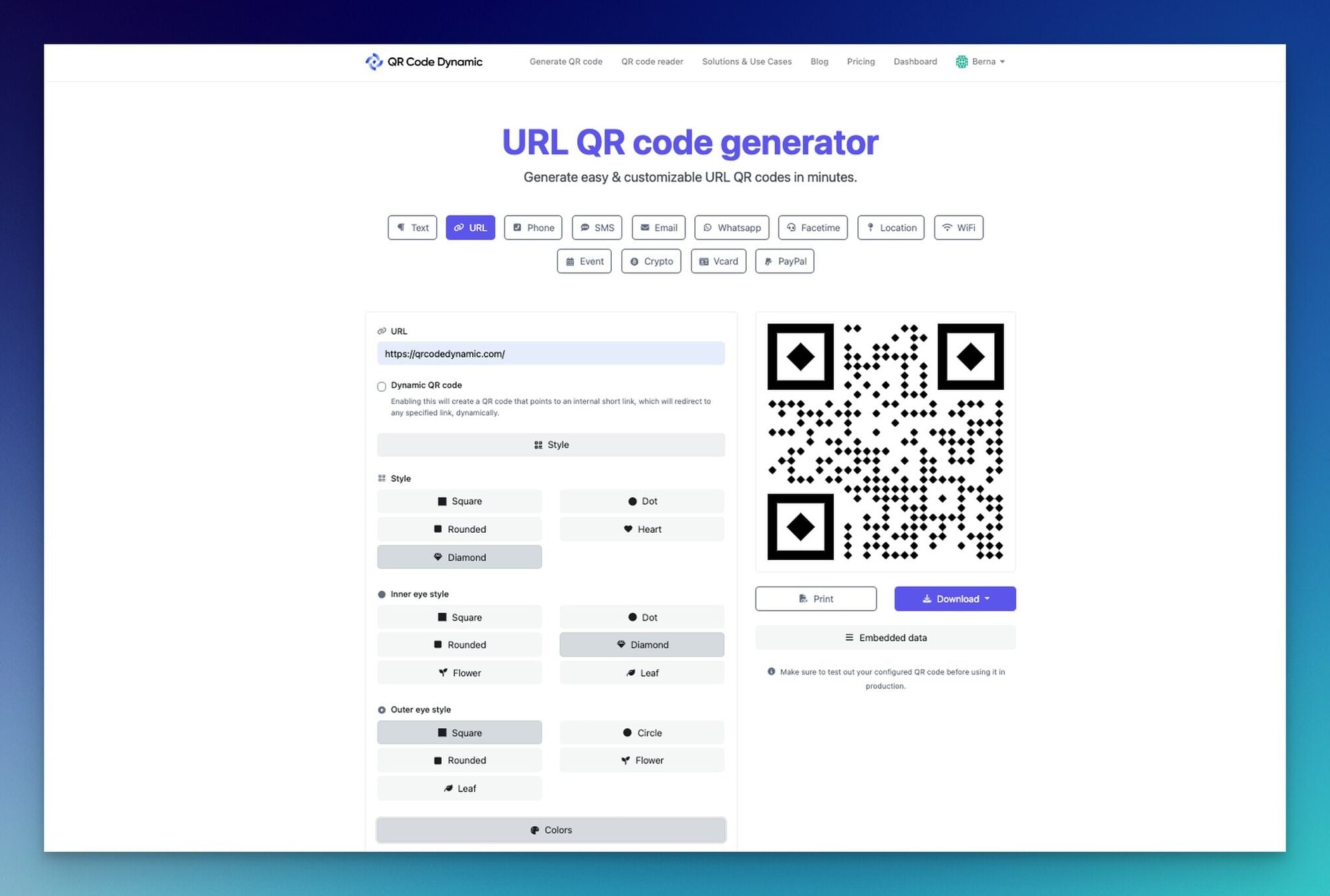 Adjusting QR code style and color on QR Code Dynamic