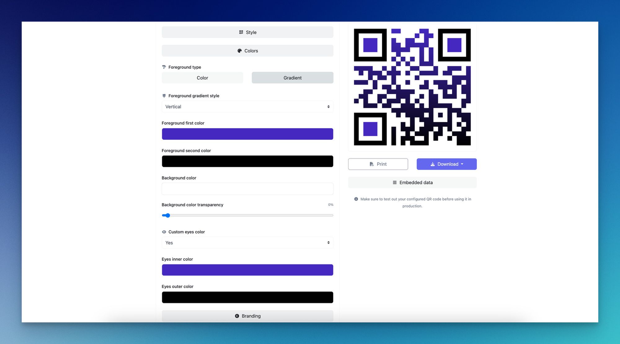 Customizing a URL QR code on QR Code Dynamic with brand colors for a book
