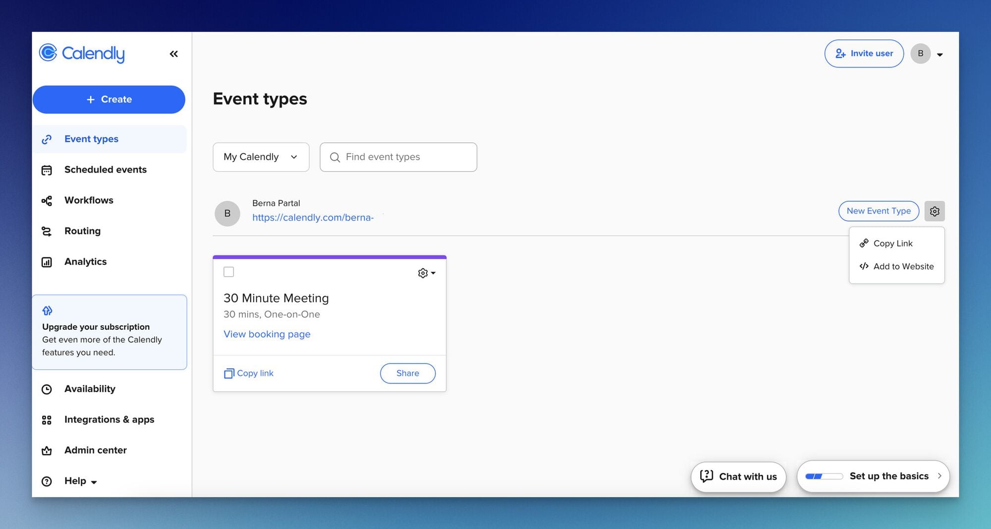 a screenshot of getting the Calendly link