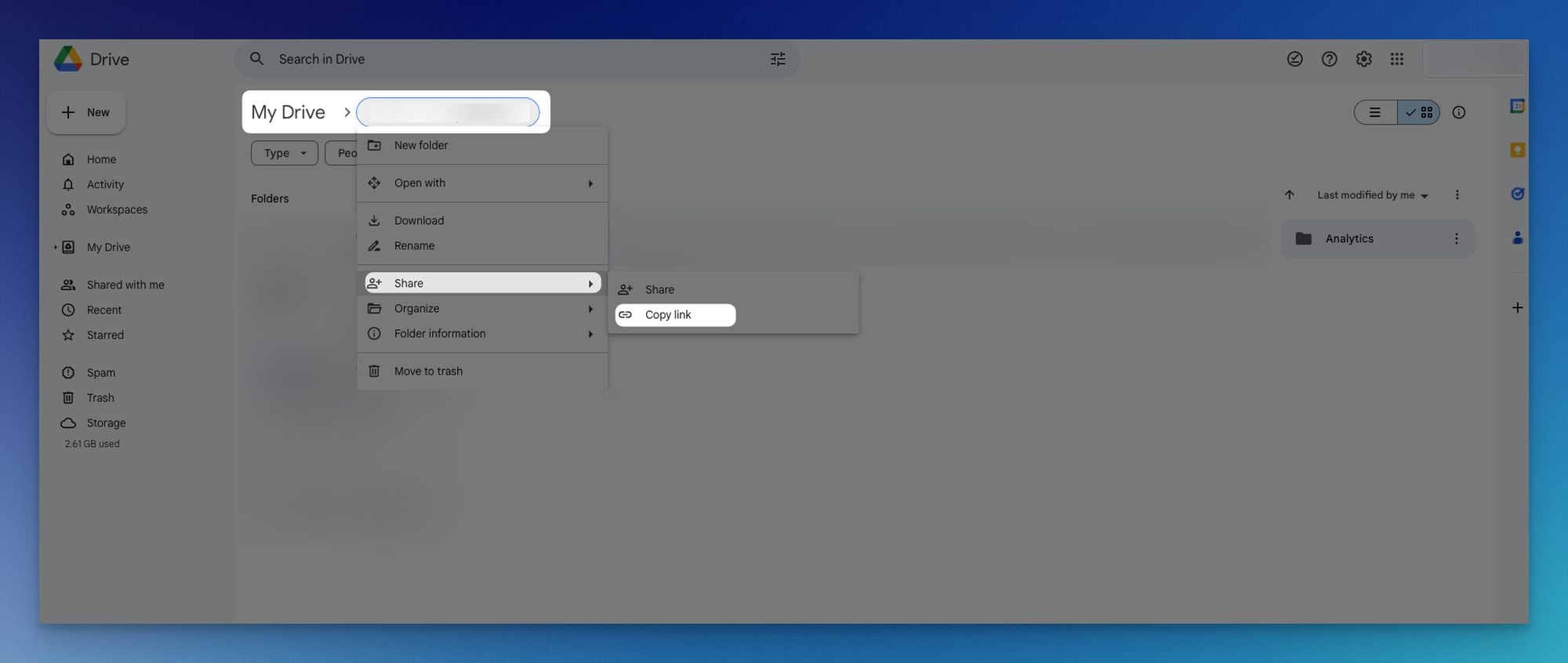 a screenshot of getting Google Drive folder link