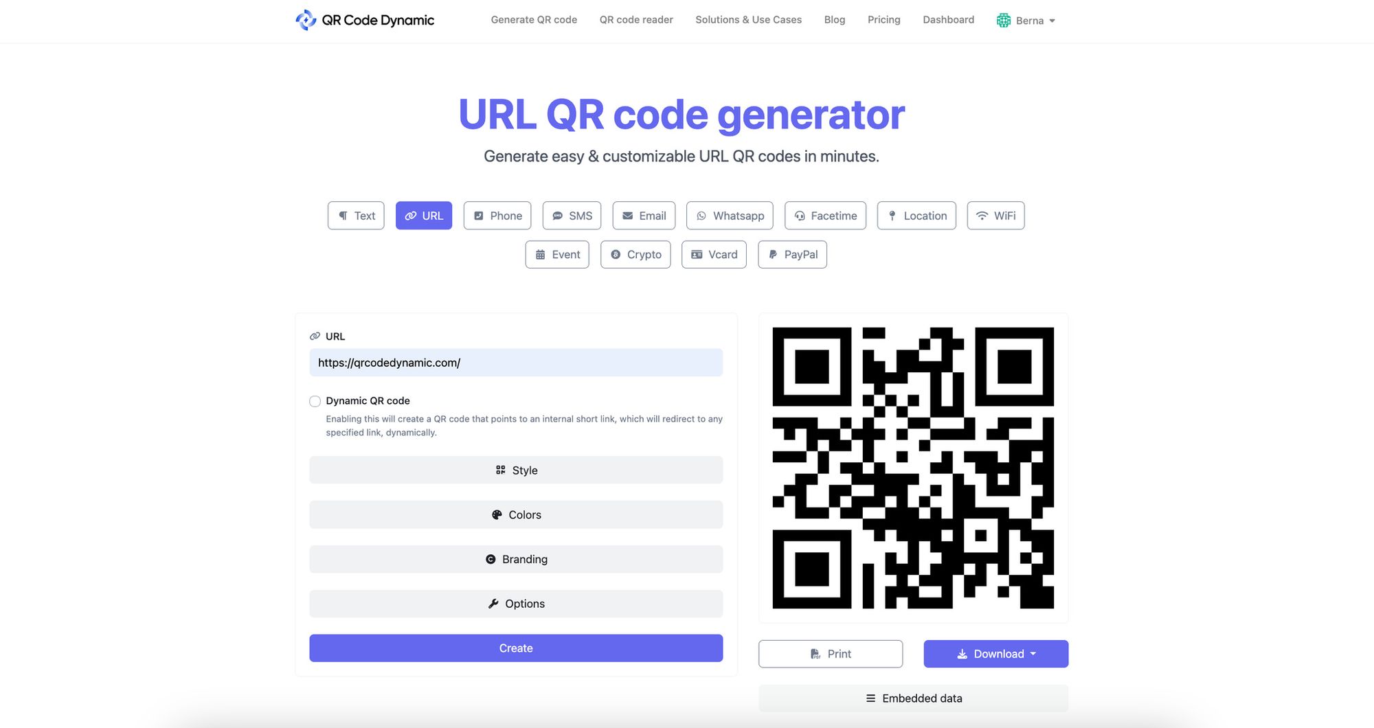 URL QR code generator of QRCodeDynamic