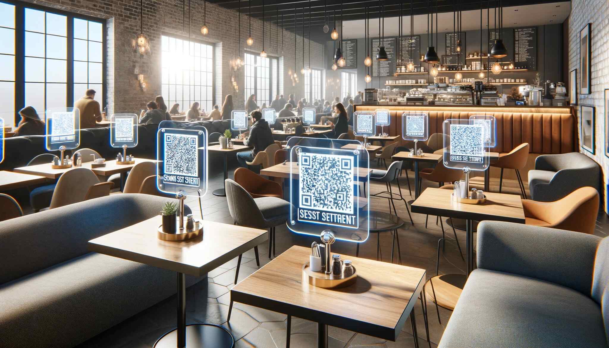 A cafe with sleek and acrylic QR code table tents