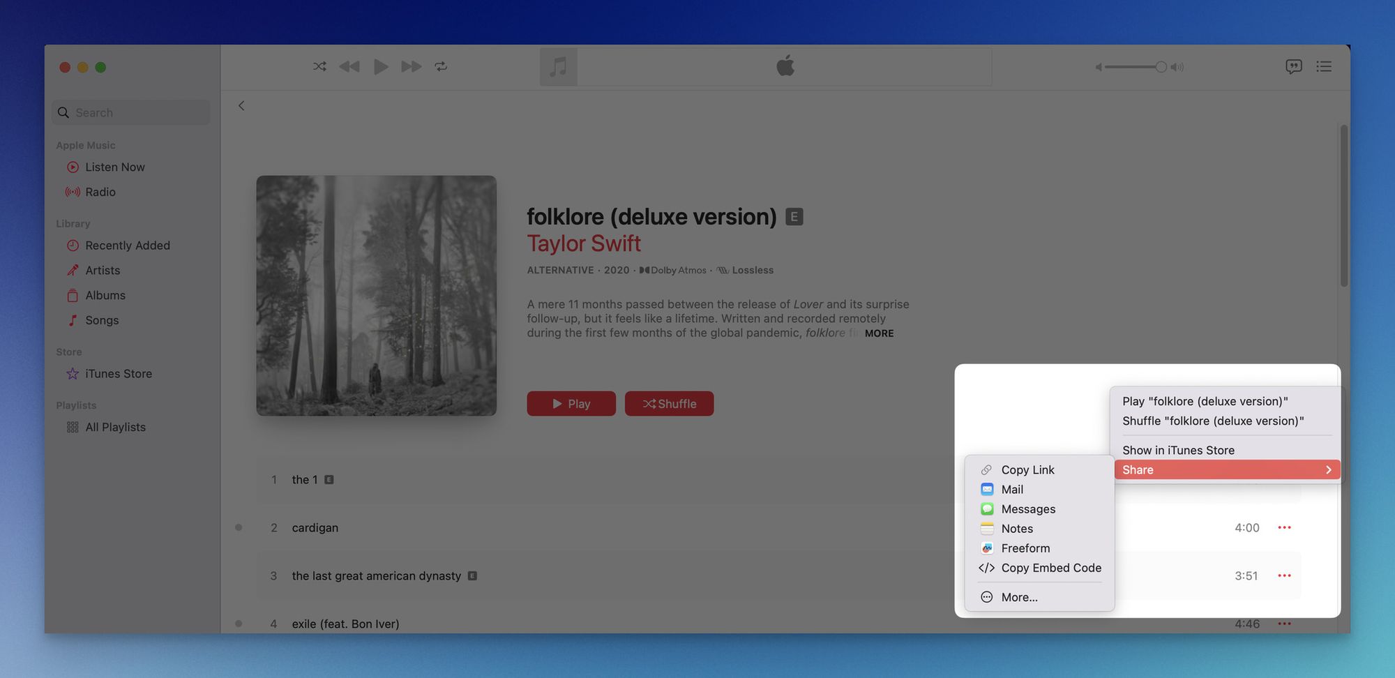 copying link of a content on Apple Music