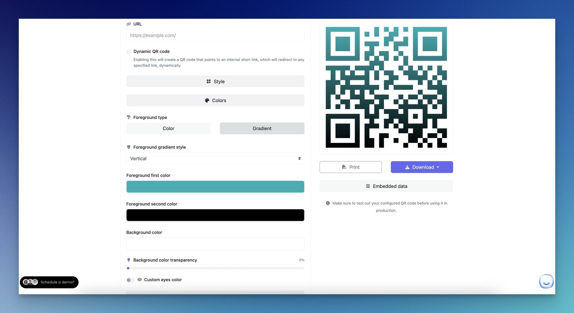 customizing a URL QR code on QRCodeDynamic