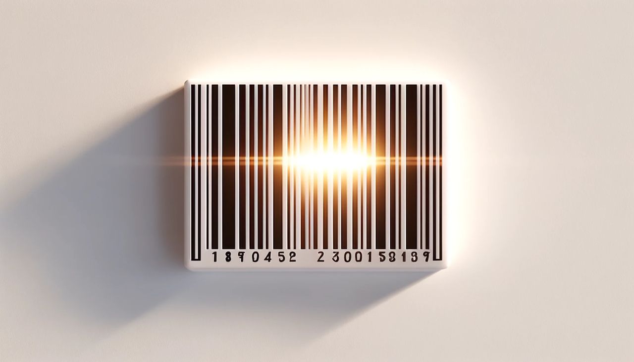 Improperly scanned barcode showing glare from direct sunlight on a product label