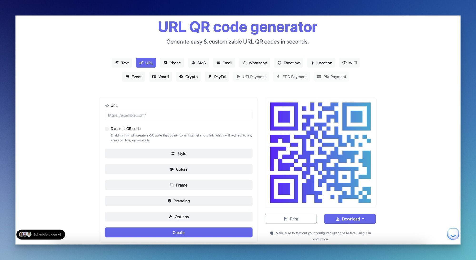 URL QR code generator of QRCodeDynamic