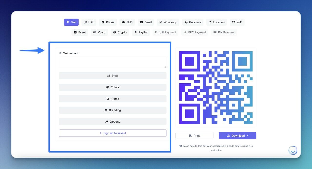 the customization options of QR Code Dynamic