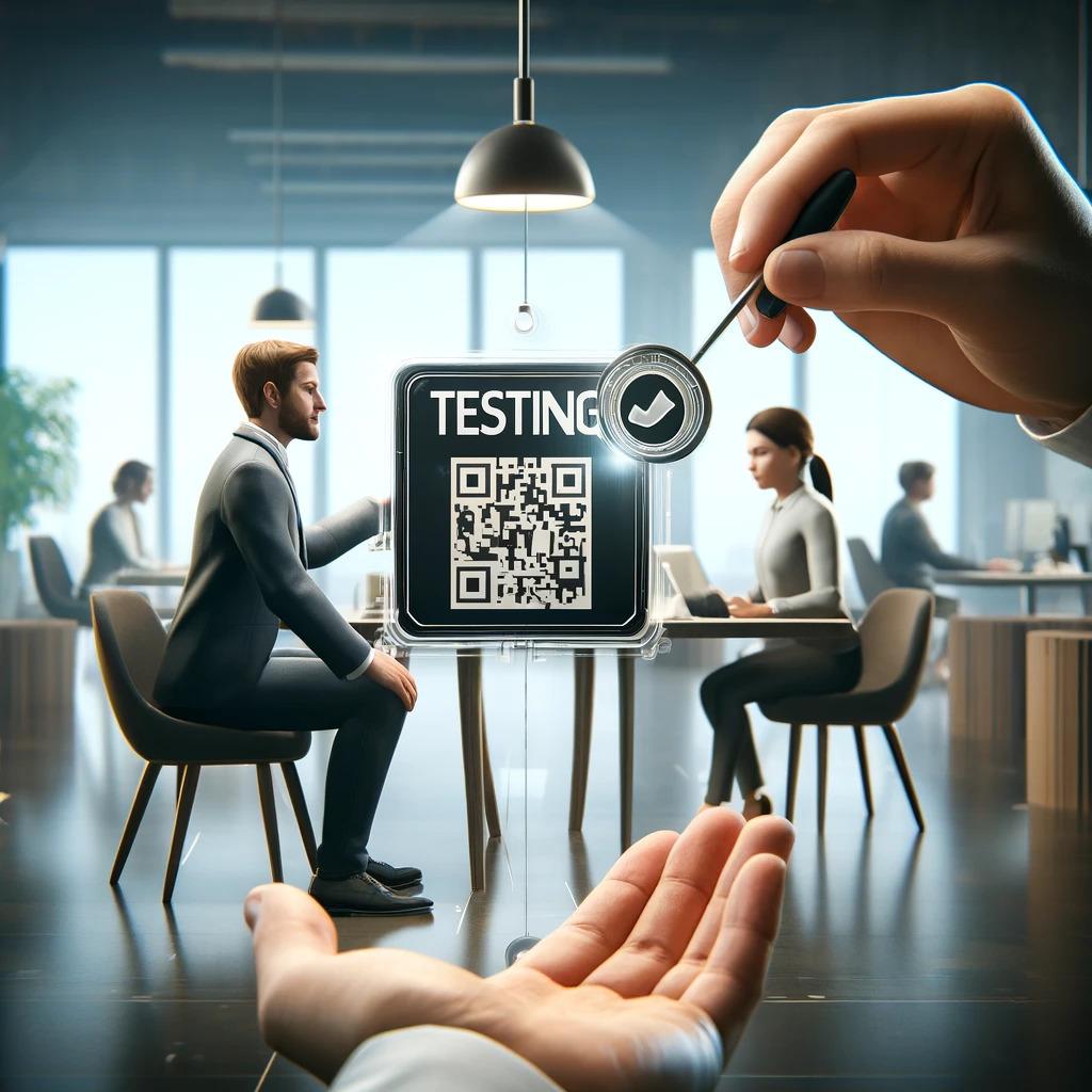 the testing process of a QR code badge