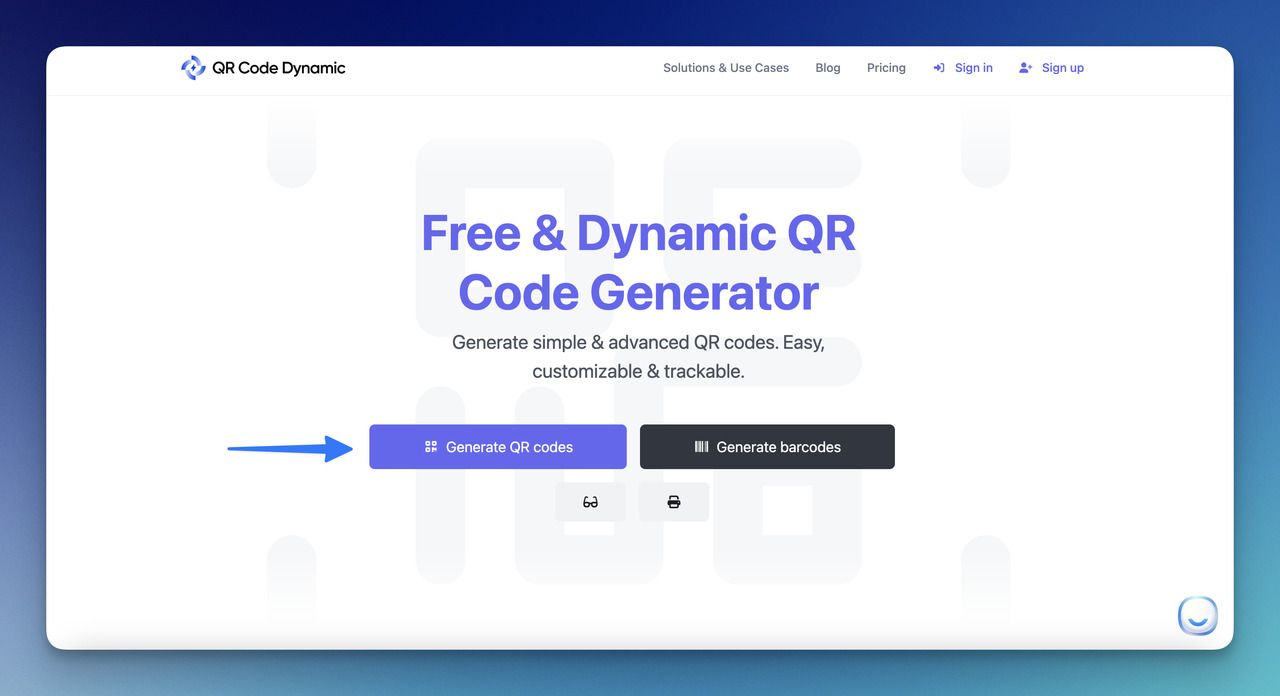 the homepage of QR Code Dynamic