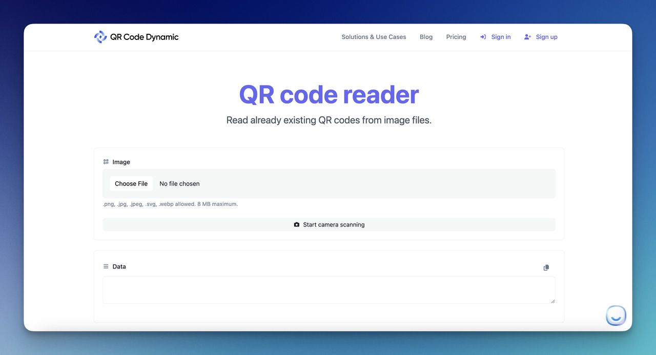the QR code reader tool of QR Code Dynamic