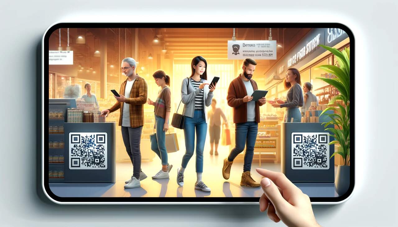people using QR code sticker by scanning in daily life as a representation