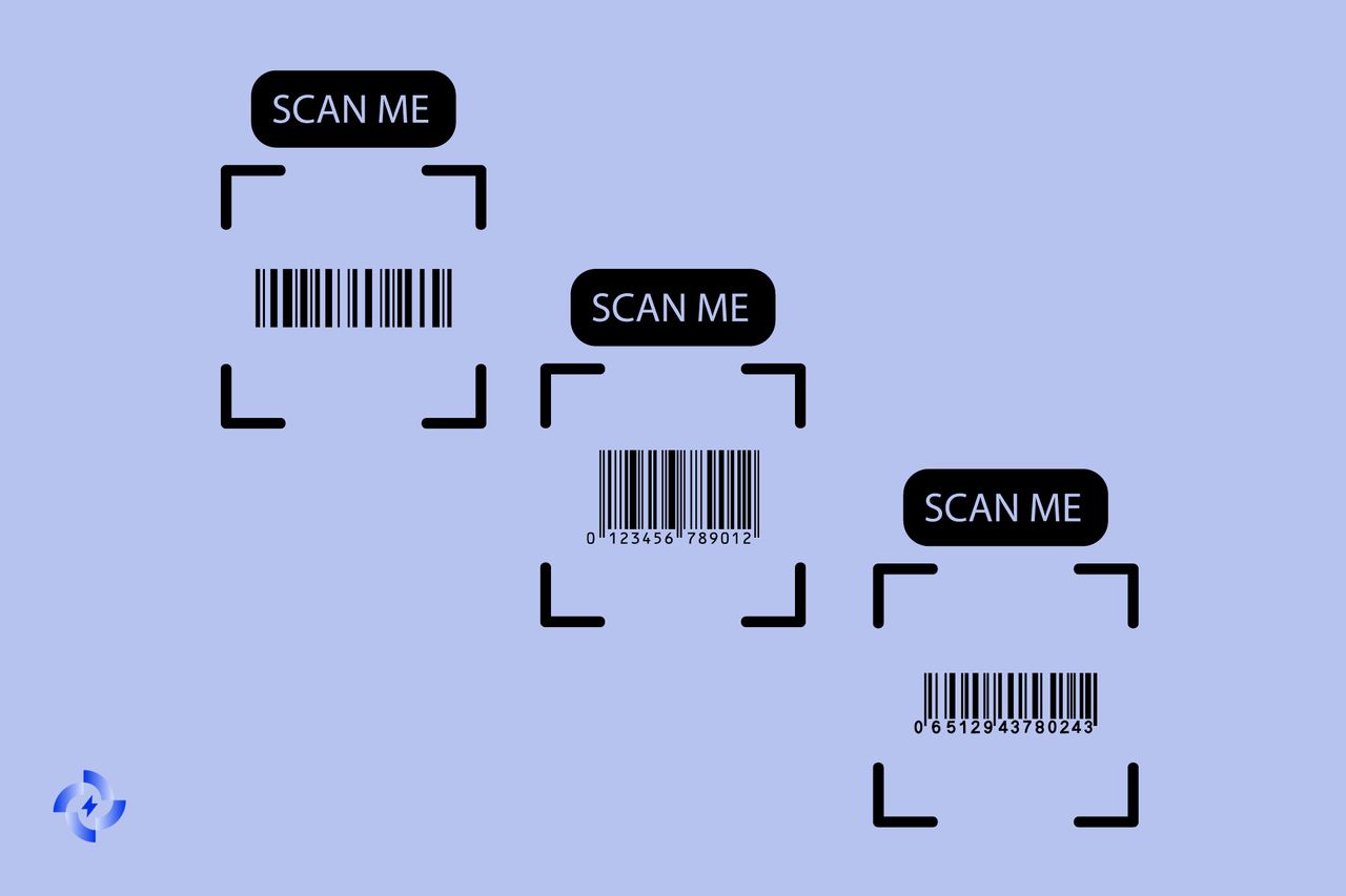 different barcode types on a purple background