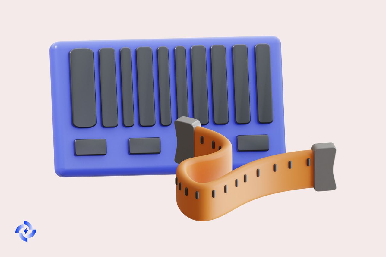 barcode held against a measurement ruler showing X-dimension and bar height