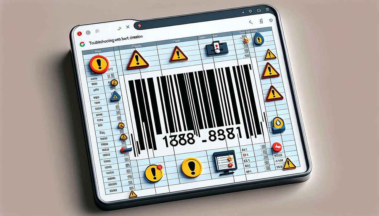 Stylized image showing a barcode under a magnifying glass next to a wrench representing troubleshooting steps for barcode issues