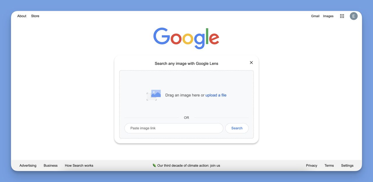 Drag and drop QR code image to Google Reverse Image Search upload field