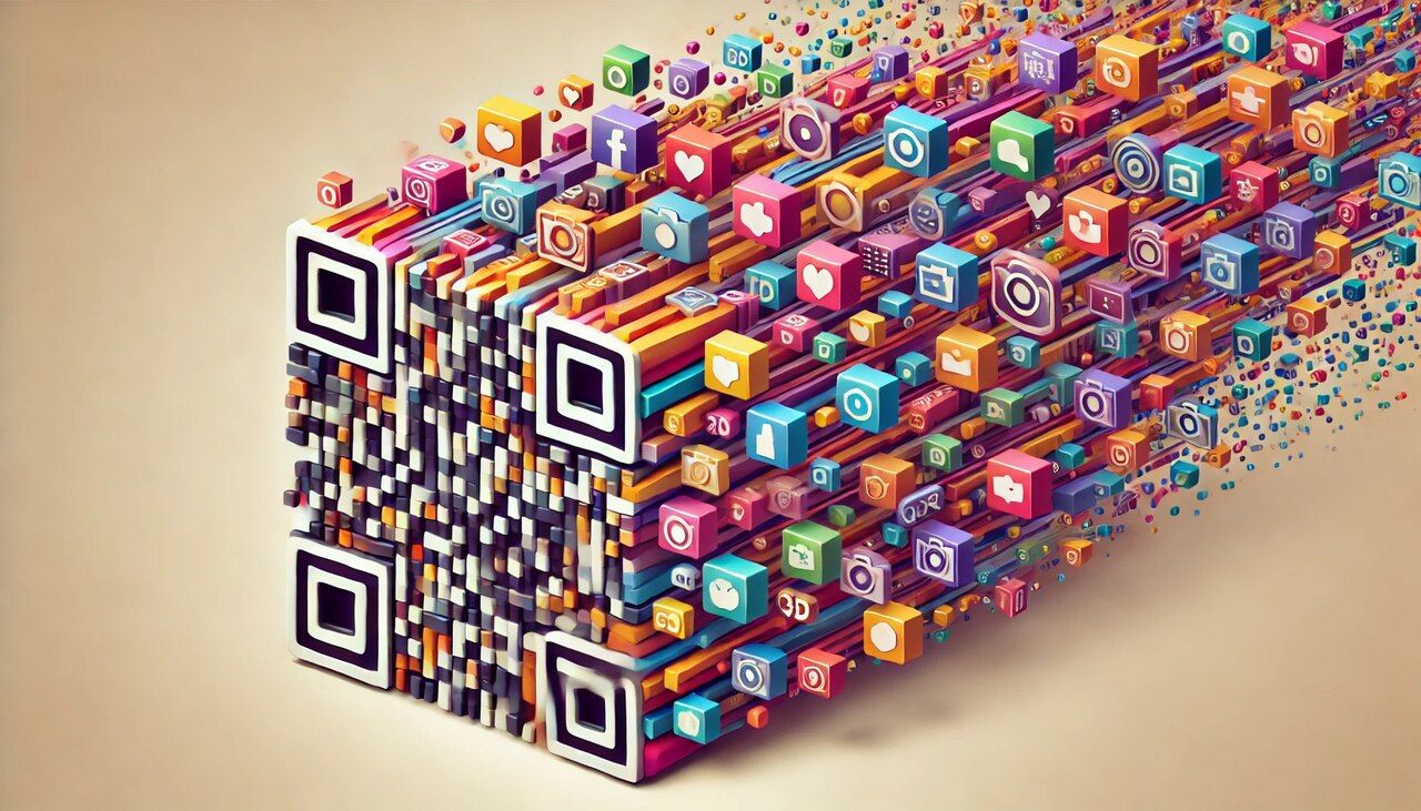 Visual collage of images arranged to form a QR code shape from different photo sharing services