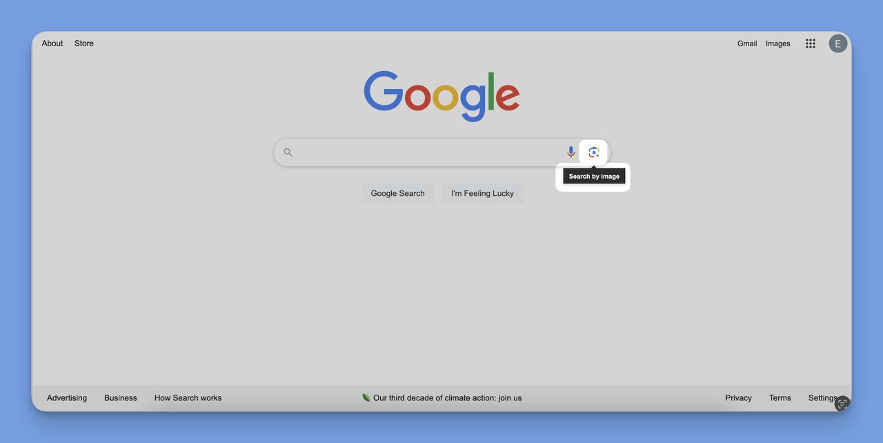 Google Images Search by Image camera icon for reverse image QR scanning