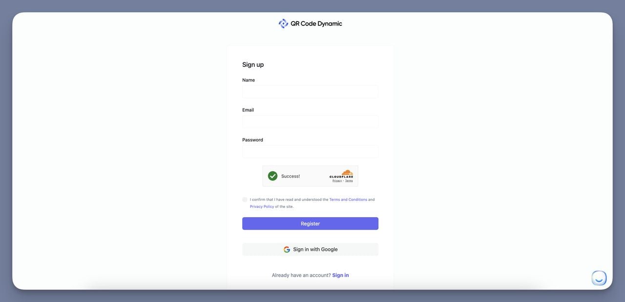 Signing in to QR Code Dynamic to start creating a feedback QR code