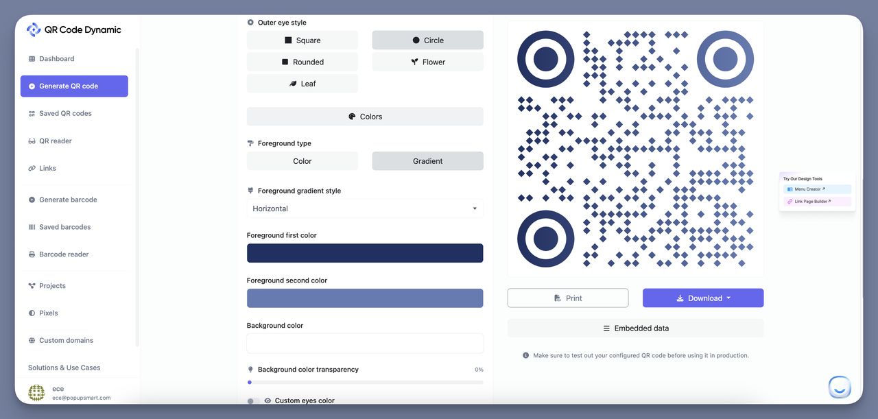 Customizing the feedback QR code with brand colors and a logo in QR Code Dynamic