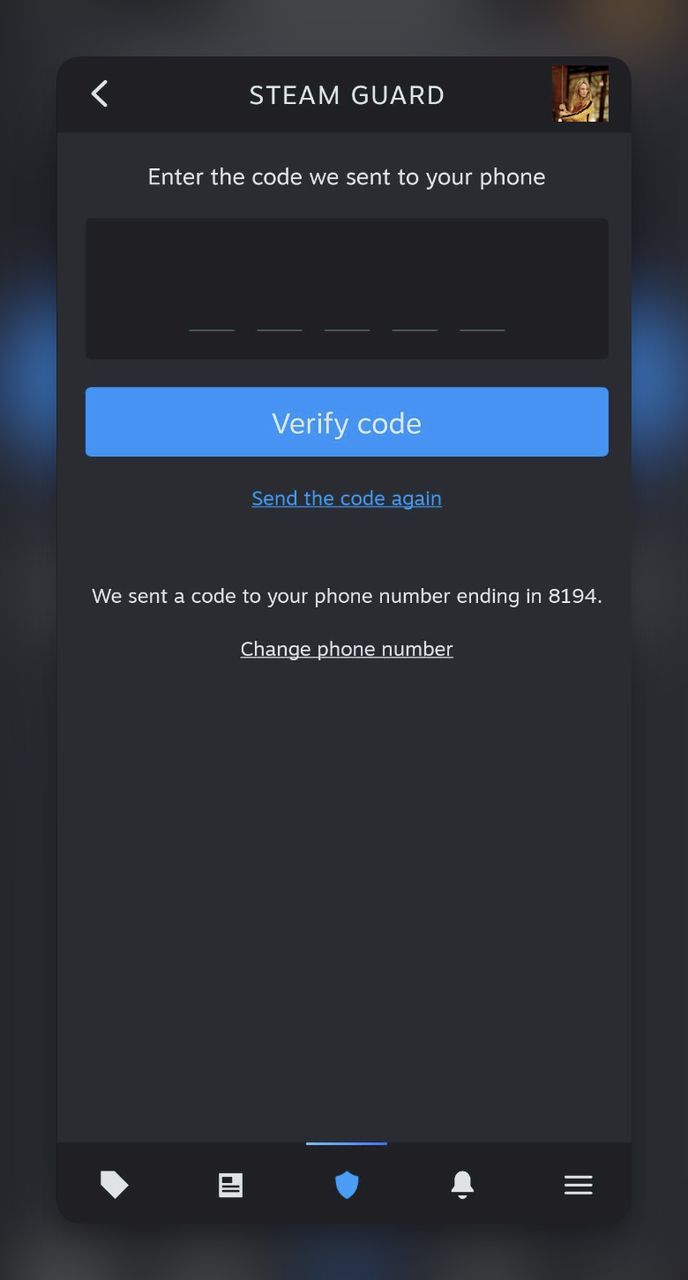 Phone number verification step inside the Steam Mobile App during Steam Guard setup